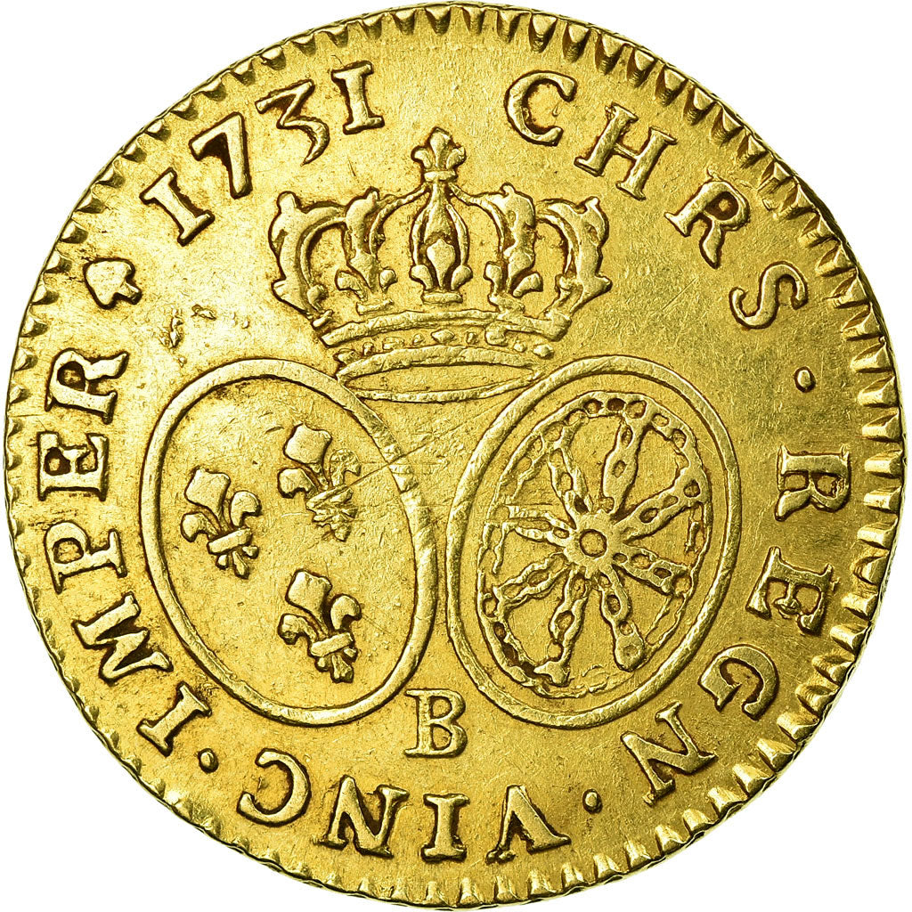 Moeda, França, Louis XV, Louis d'or aux lunettes, Louis d'Or, 1731, Rouen