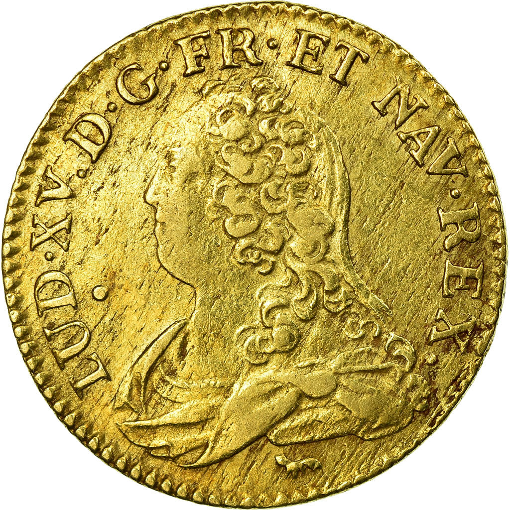 Moeda, França, Louis XV, Louis d'or aux lunettes, 1733, Paris, KM 489.1