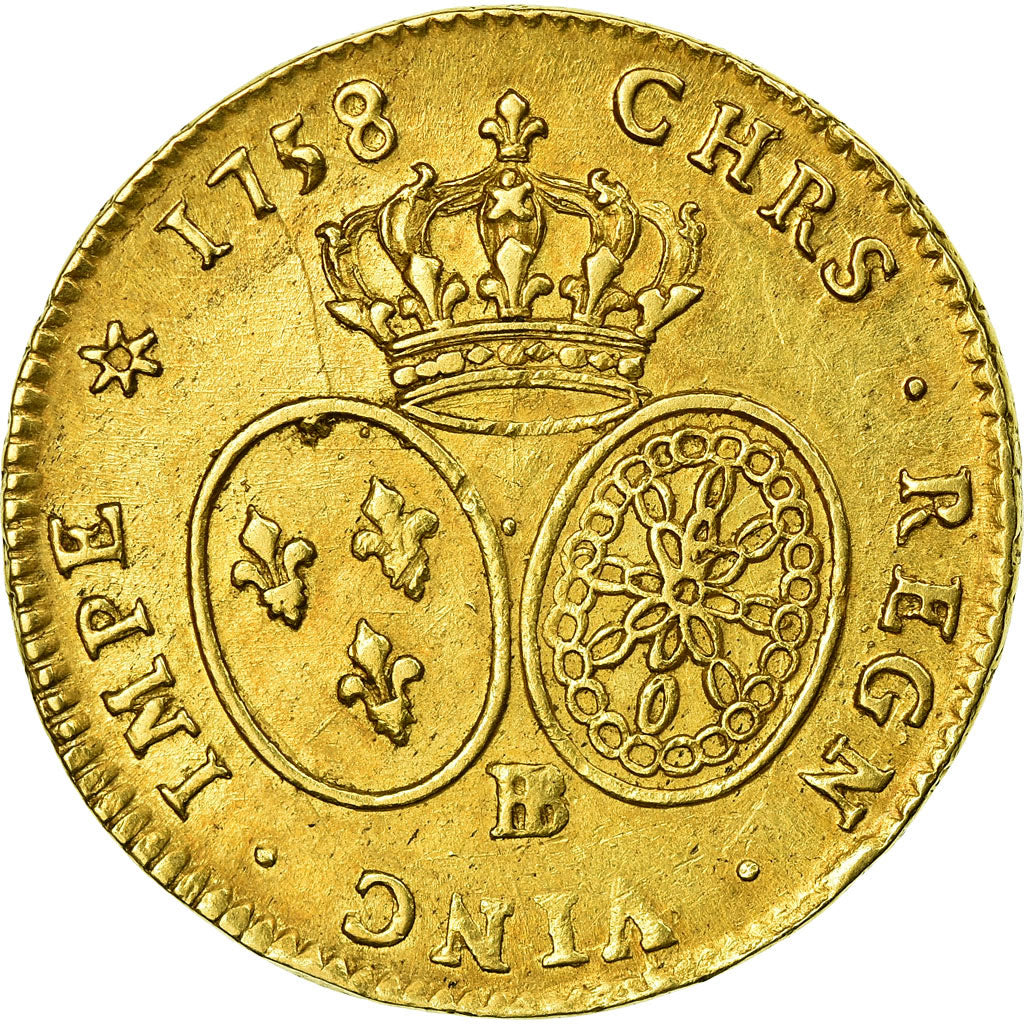 Coin, France, Louis XV, Double louis d'or au bandeau, 1758 Strasbourg, KM 519.4