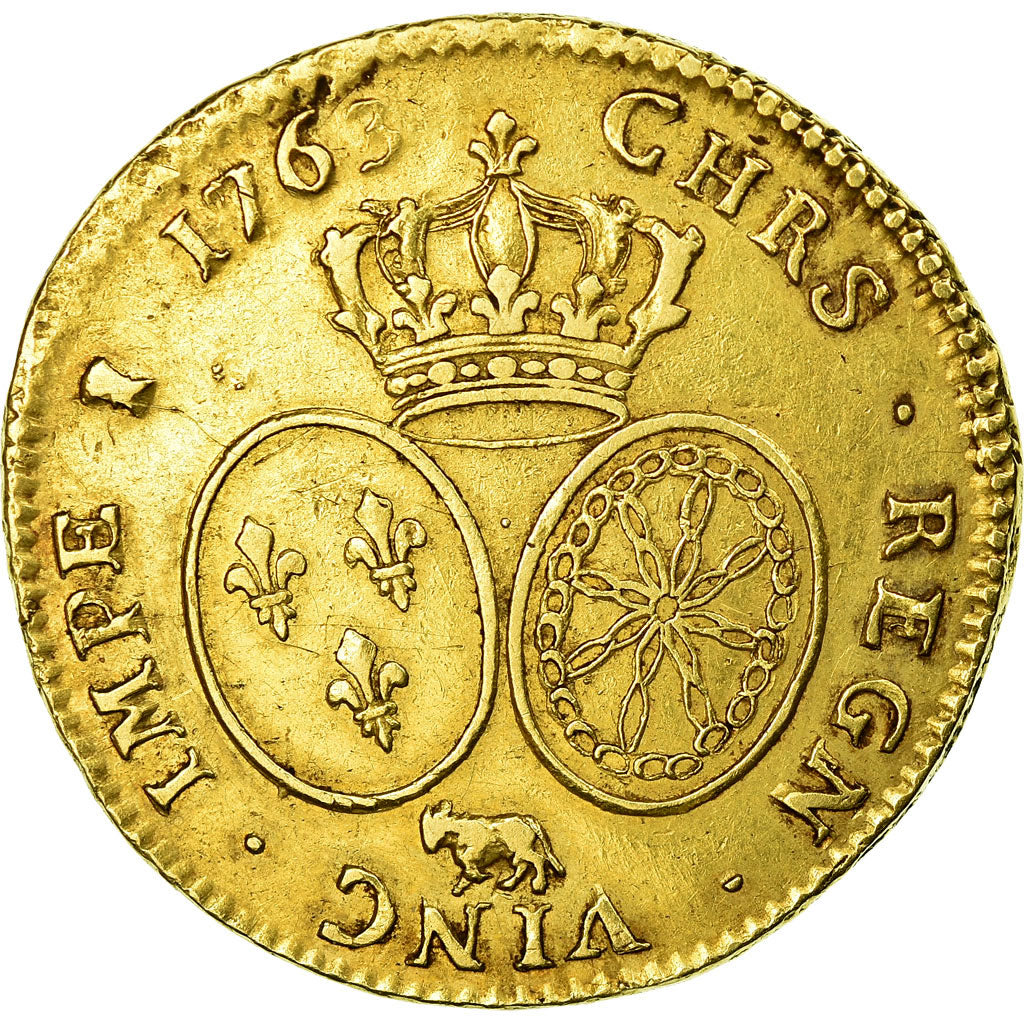 Monnaie, France, Louis XV, Double louis d'or de Béarn au bandeau, 1763 Pau