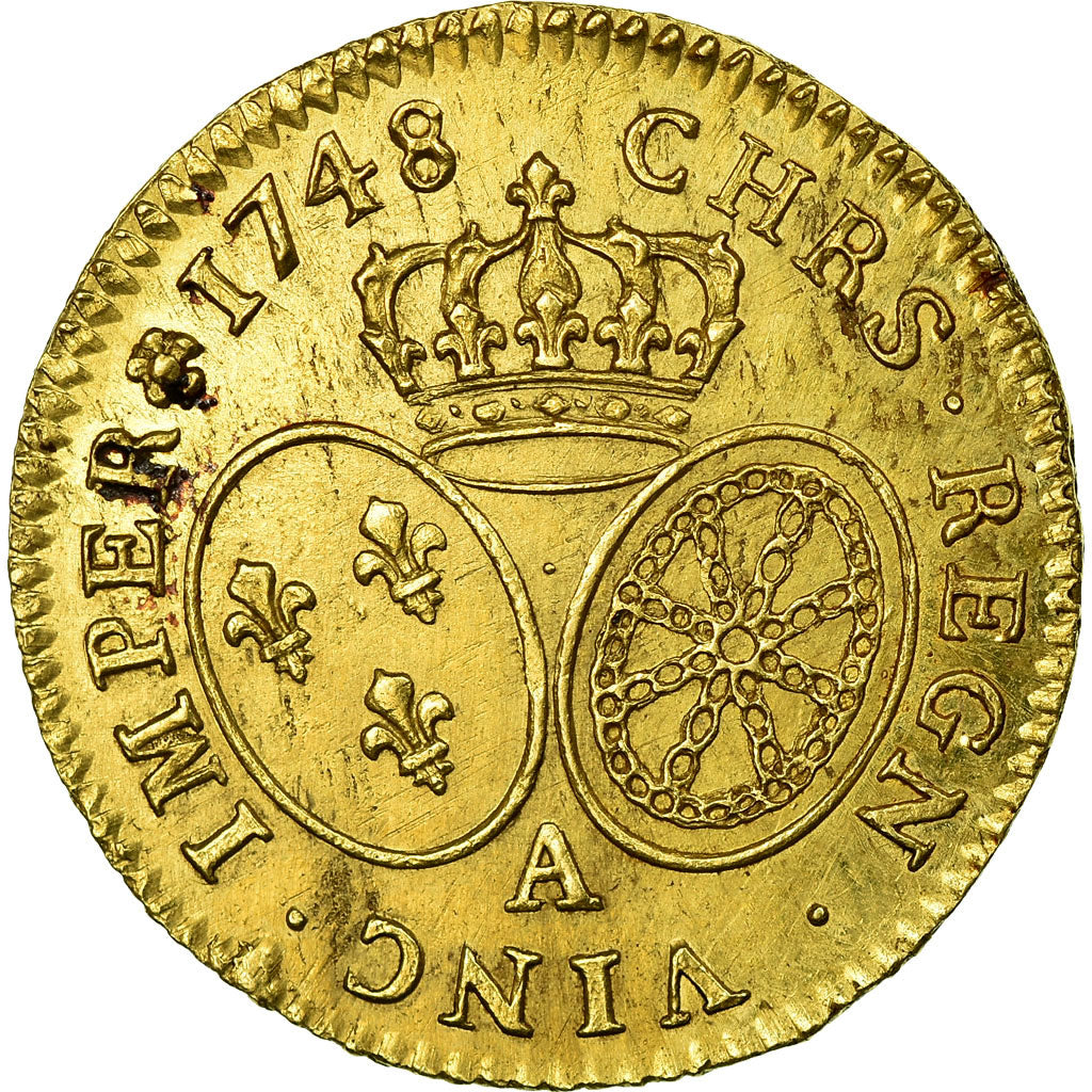 Moneta, Francja, Louis XV, Louis d'or au bandeau, 1748, Paris, KM 513.1