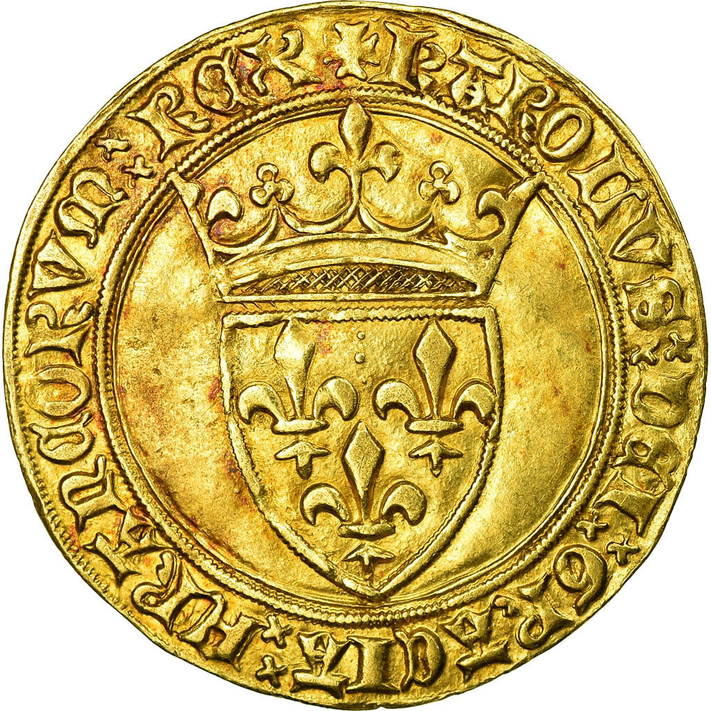 Moneta, Francja, Charles VI, Ecu d'or, AU(50-53), Złoto, Duplessy:369