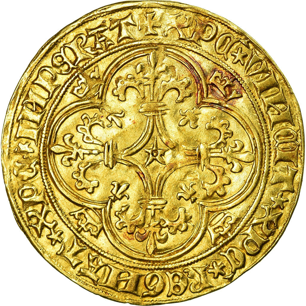 Moneta, Francja, Charles VI, Ecu d'or, AU(50-53), Złoto, Duplessy:369