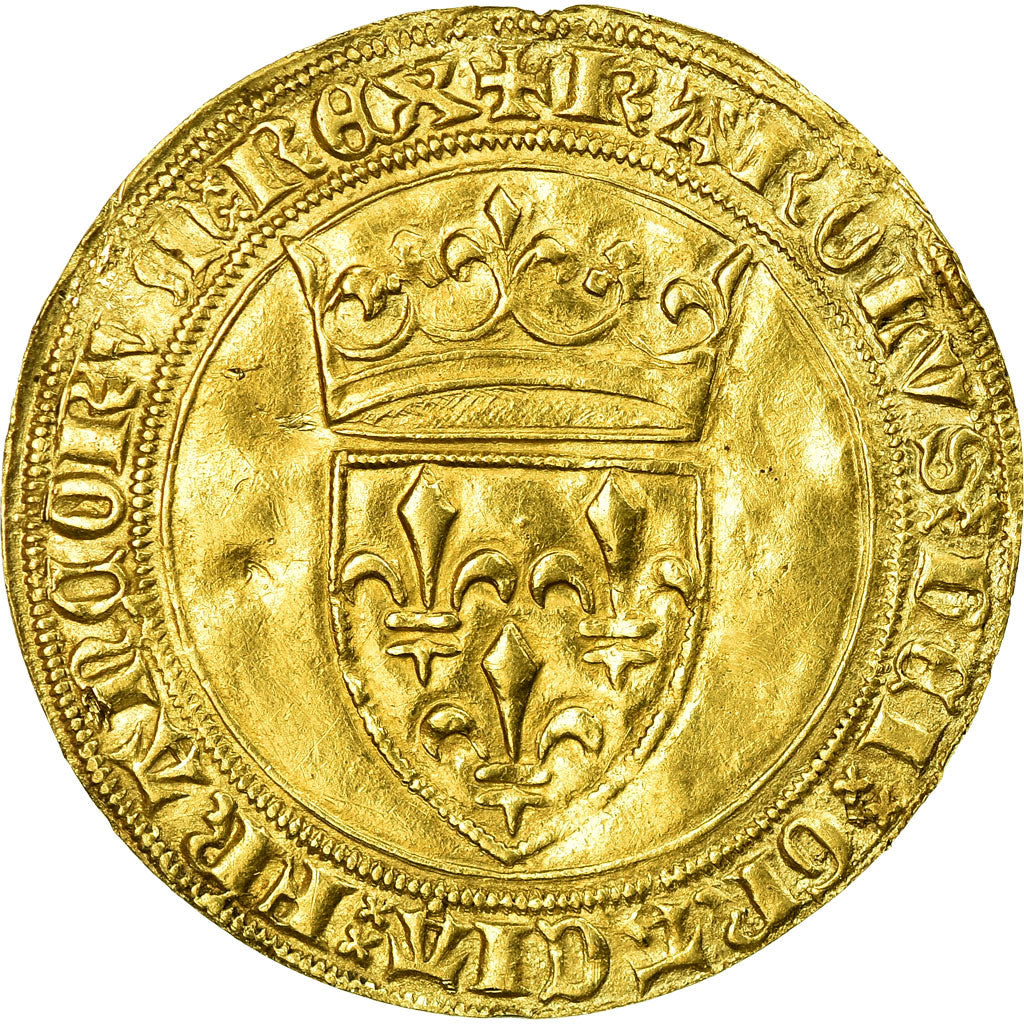 Moneta, Francja, Charles VI, Ecu d'or, Tournai, EF(40-45), Złoto, Duplessy:369B