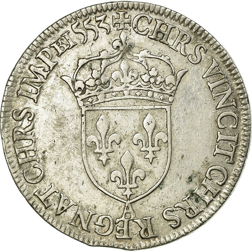 Monnaie, France, Henri II, Teston au moulin, 1553, Paris, 3rd type, TTB, Argent