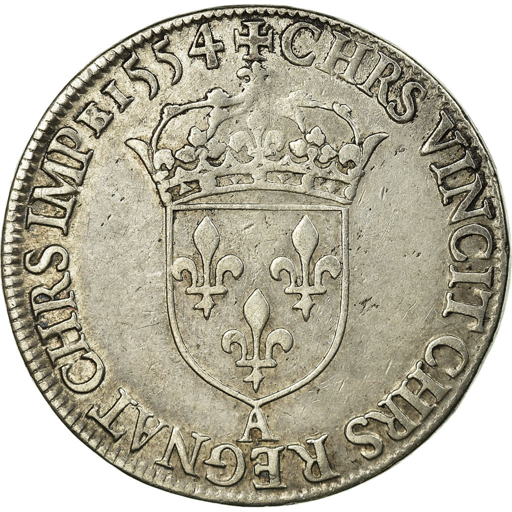 Coin, France, Henri II, Teston au moulin, 1554, Paris, 3rd type, EF(40-45)