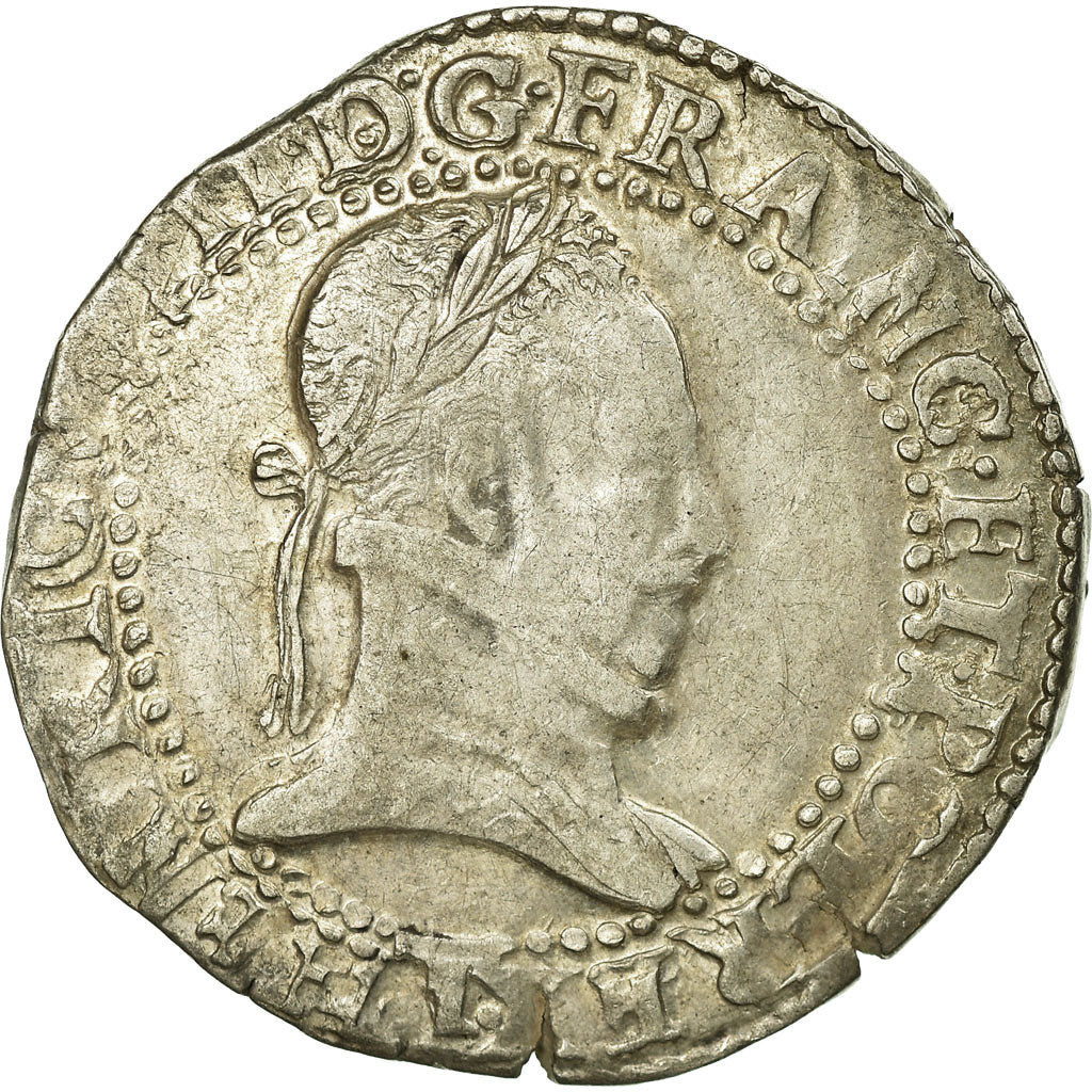 Monnaie, France, Henri III, Franc au Col Plat, 1576, Nantes, TTB, Argent