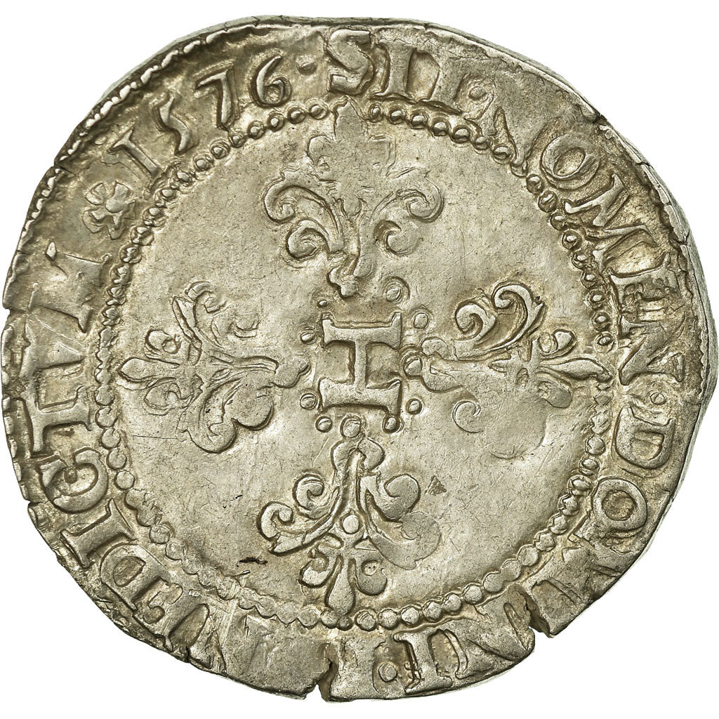 Monnaie, France, Henri III, Franc au Col Plat, 1576, Nantes, TTB, Argent