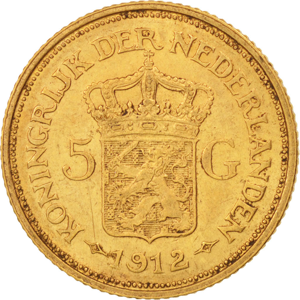 Netherlands, Wilhelmina I, 5 Gulden, 1912, Gold, KM:151