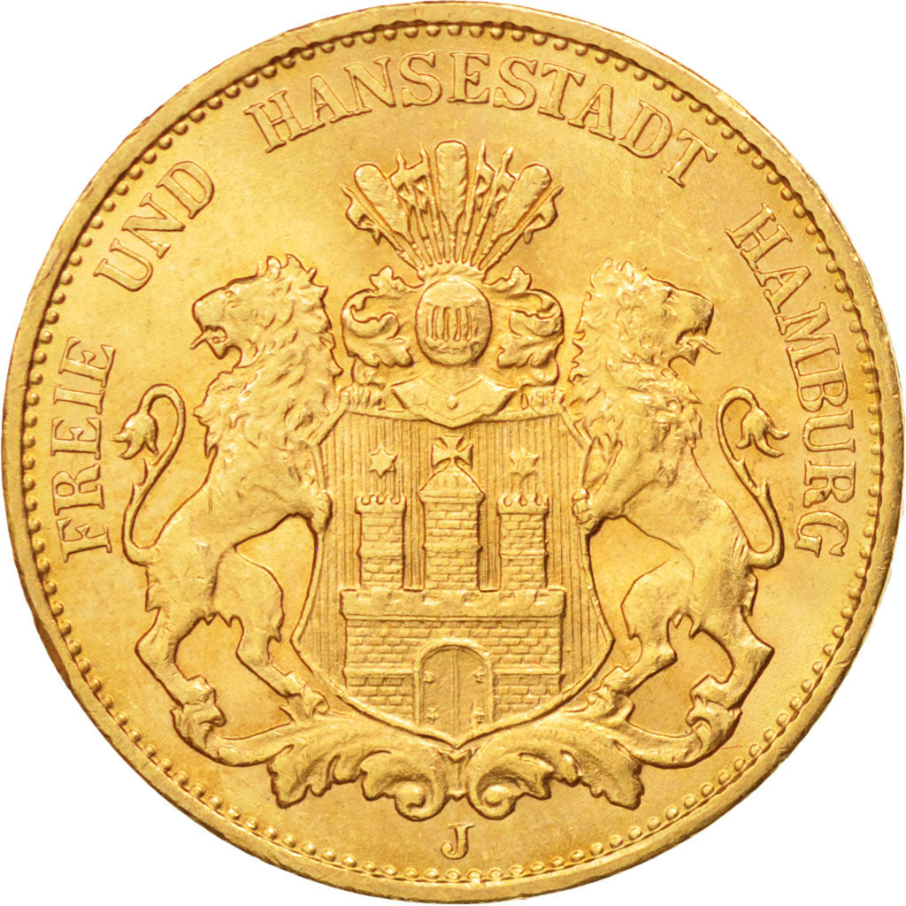 German States, HAMBURG, 20 Mark, 1913 J, Hamburg, Gold, KM:618