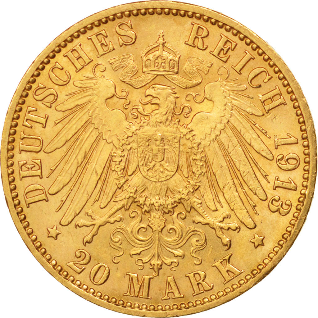 German States, HAMBURG, 20 Mark, 1913 J, Hamburg, Gold, KM:618