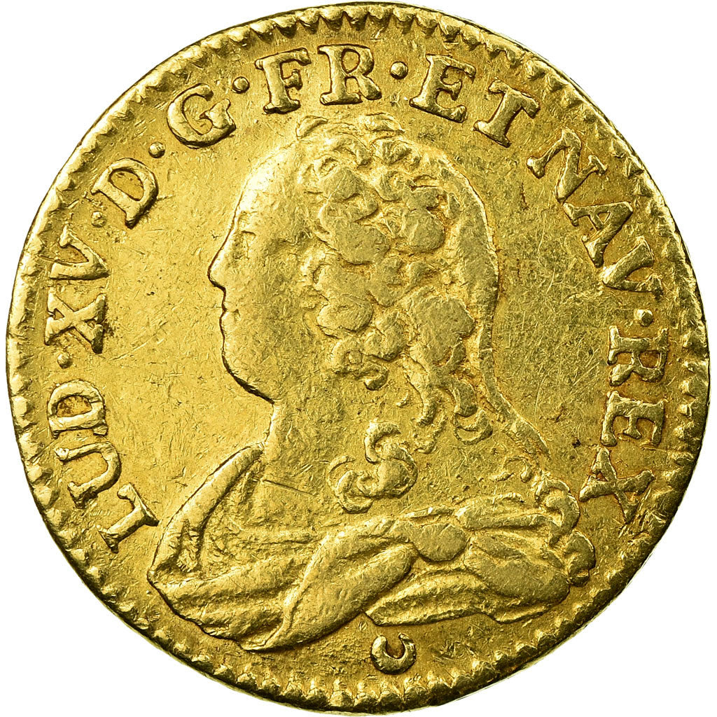 Moeda, França, Louis XV, Louis d'or aux lunettes, 1727, Tours, KM 489.7