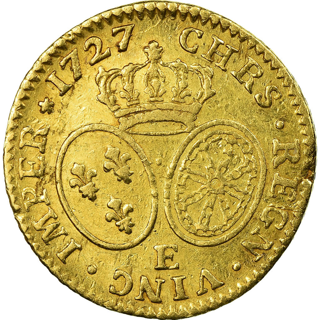Moeda, França, Louis XV, Louis d'or aux lunettes, 1727, Tours, KM 489.7