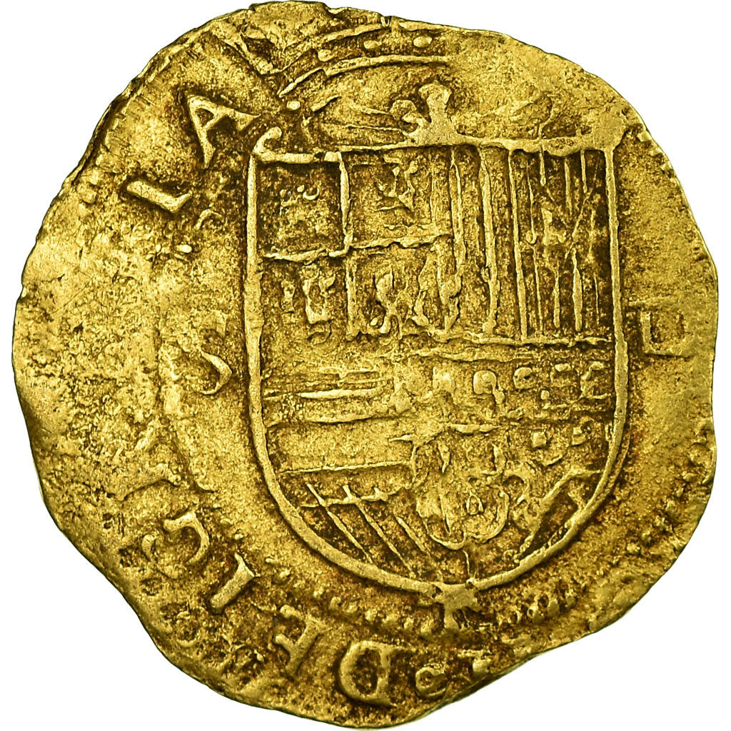 Coin, Spain, Philip II, Escudo, Sevilla, AU(50-53), Gold