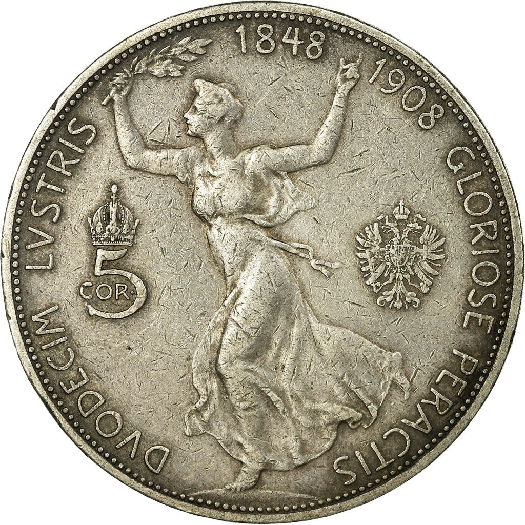 Coin, Austria, Franz Joseph I, 5 Corona, 1908, EF(40-45), Silver, KM:2809