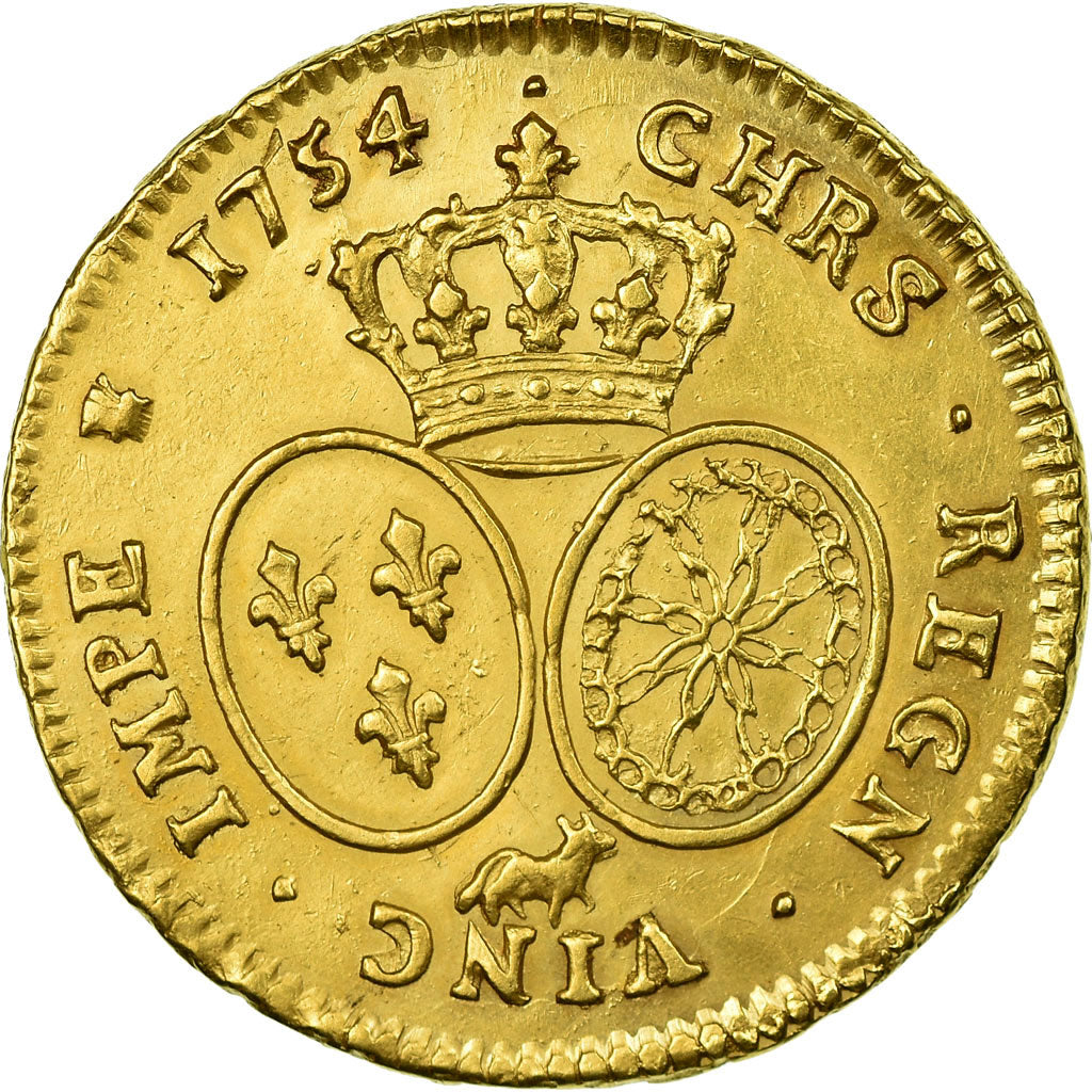 Coin, France, Louis XV, Double louis d'or de Béarn au bandeau, 1754 Pau, KM 522