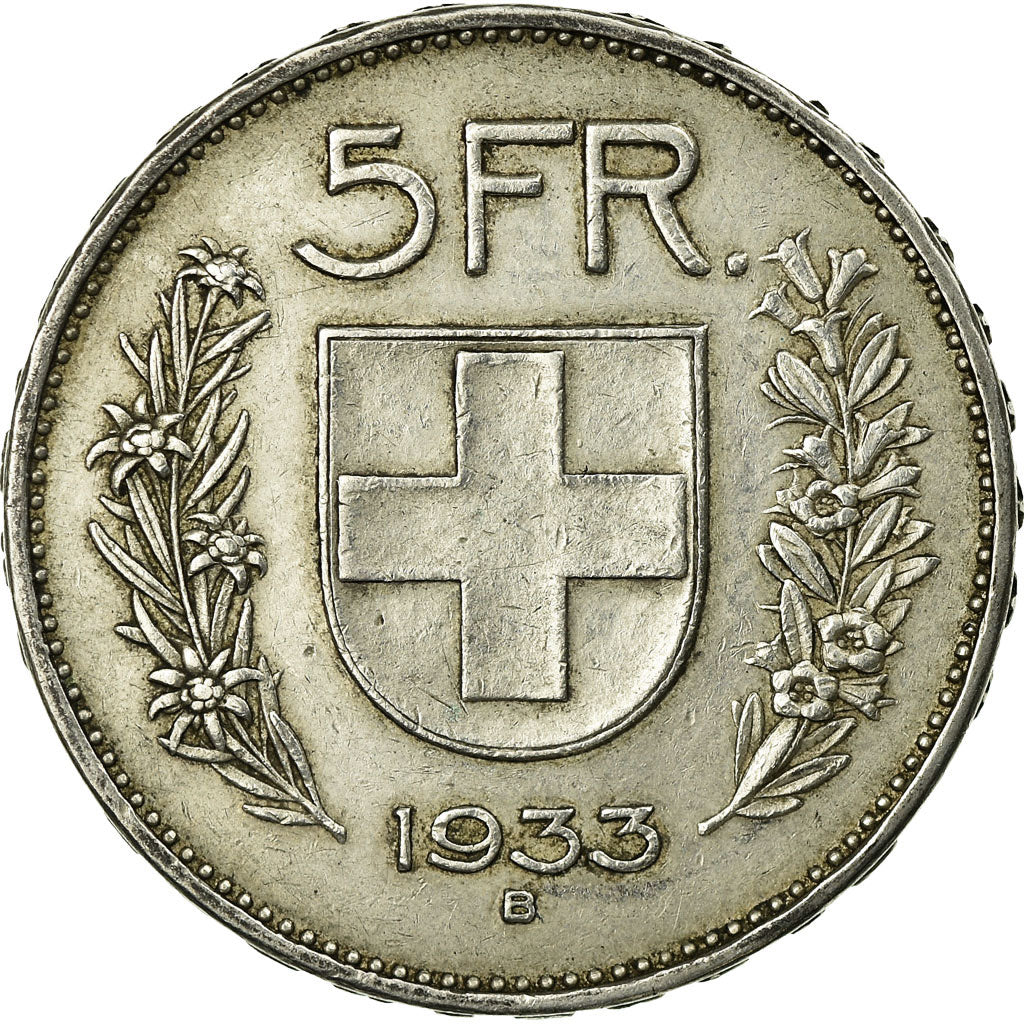 Coin, Switzerland, 5 Francs, 1933, Bern, EF(40-45), Silver, KM:40