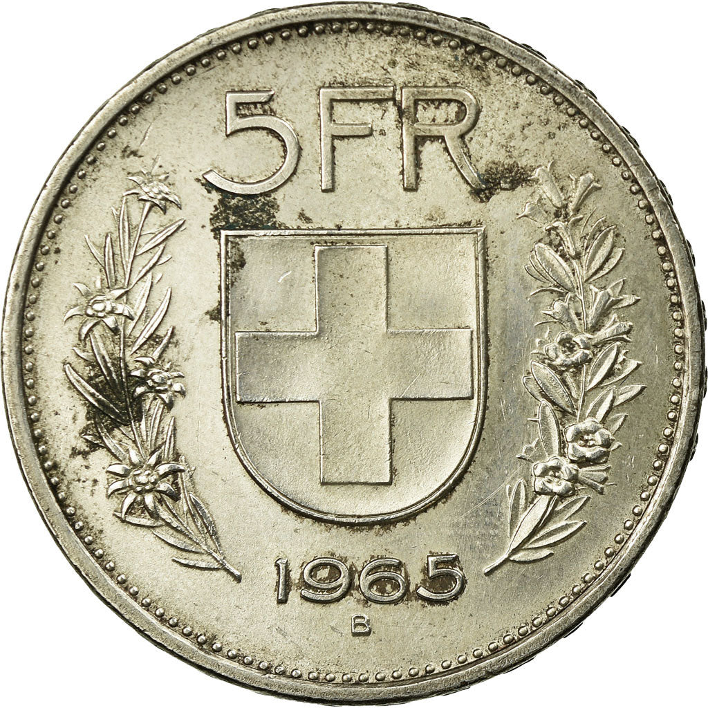 Coin, Switzerland, 5 Francs, 1965, Bern, AU(55-58), Silver, KM:40
