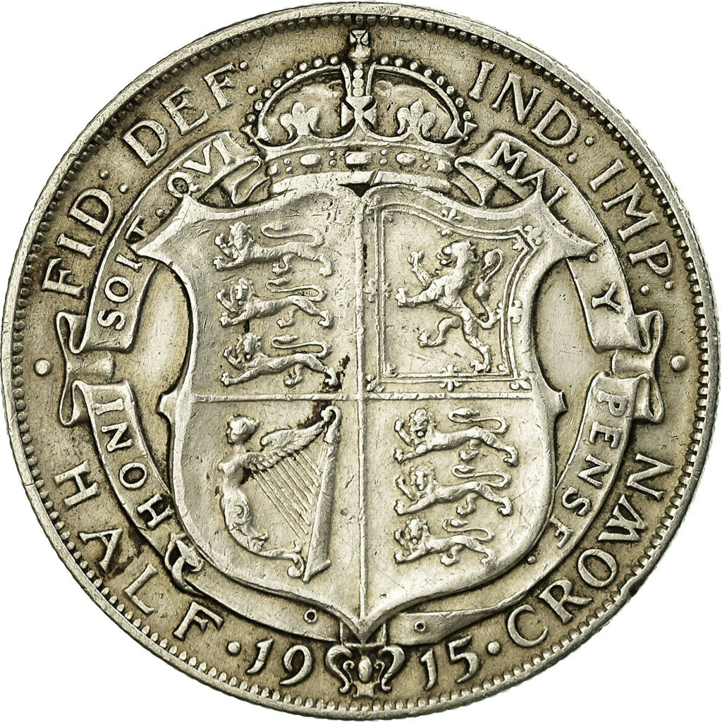 Coin, Great Britain, George V, 1/2 Crown, 1915, VF(30-35), Silver, KM:818.1