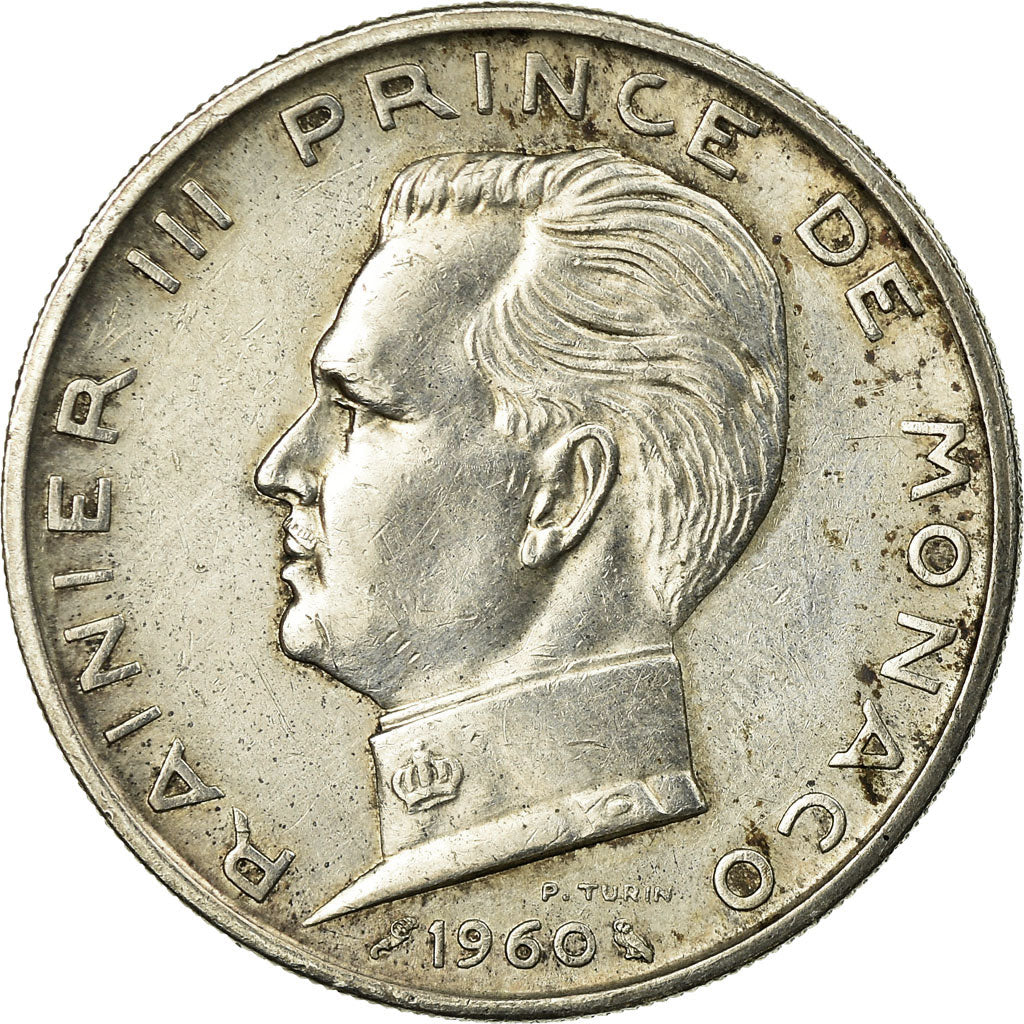 Coin, Monaco, Rainier III, 5 Francs, 1960, AU(50-53), Silver, KM:141