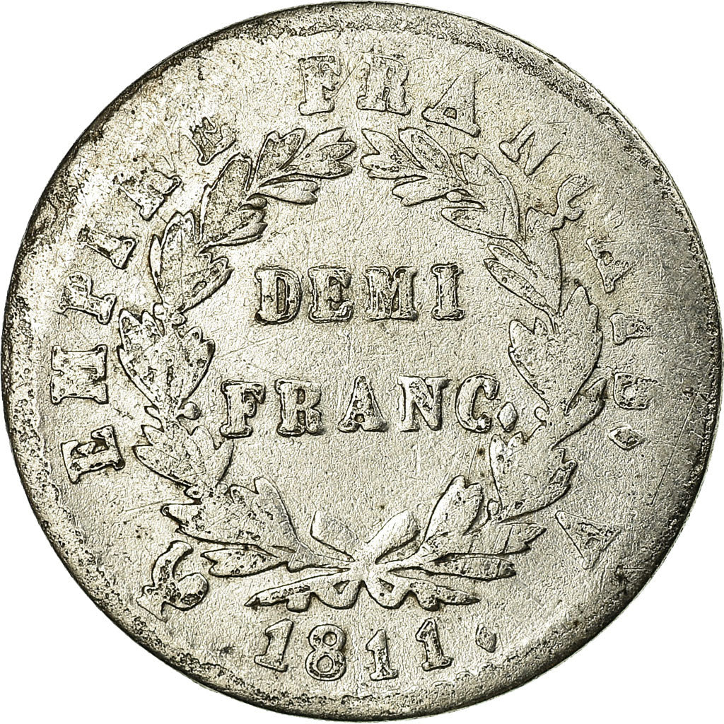 Moeda, França, Napoléon I, 1/2 Franc, 1811, Paris, F(12-15), Prata, KM:691.1