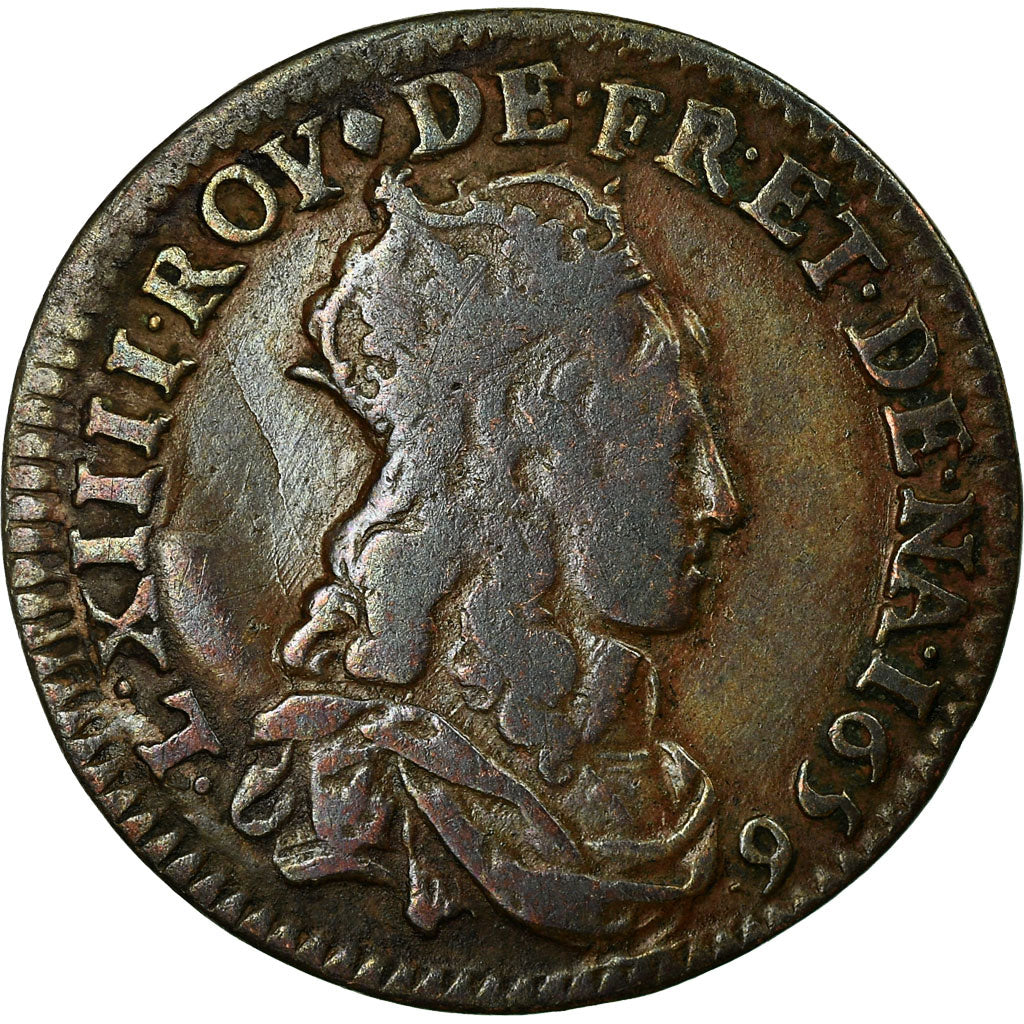 Moeda, França, Louis XIV, Liard de France au buste juvénile, 1656 Vimy