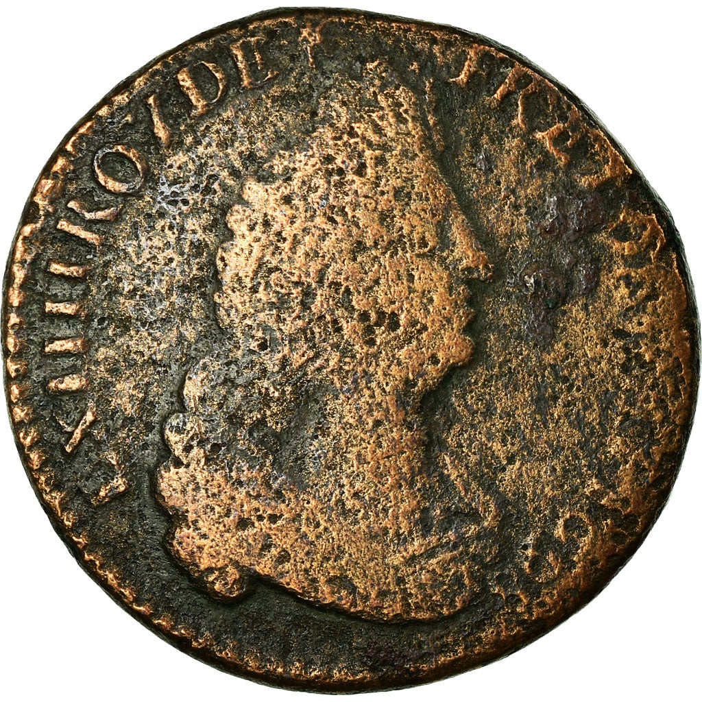 Monnaie, France, Louis XIV, Liard de France au buste âgé, 1698 Reims