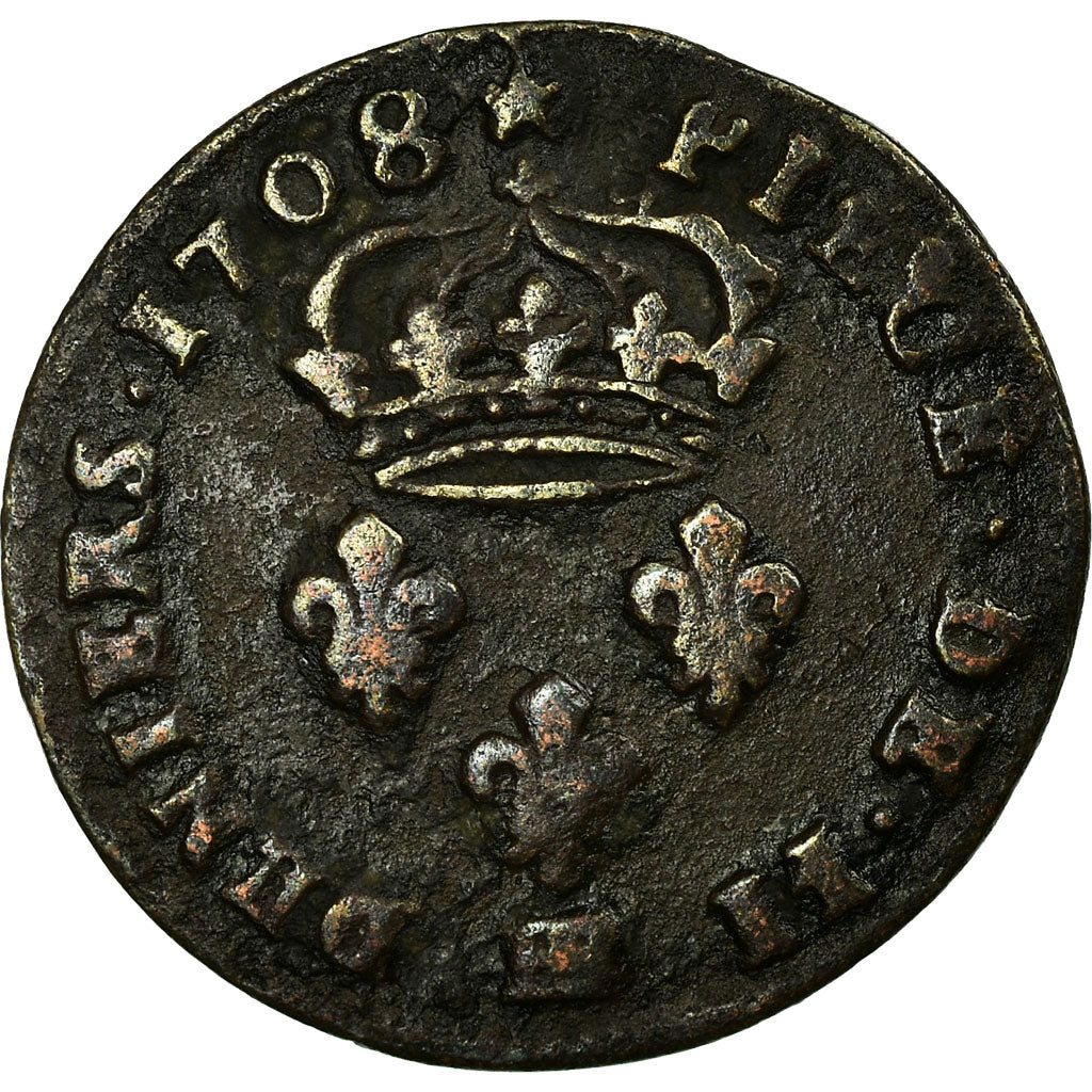 Munten, Frankrijk, Louis XIV, Deux deniers de Strasbourg, 1708 Strasbourg