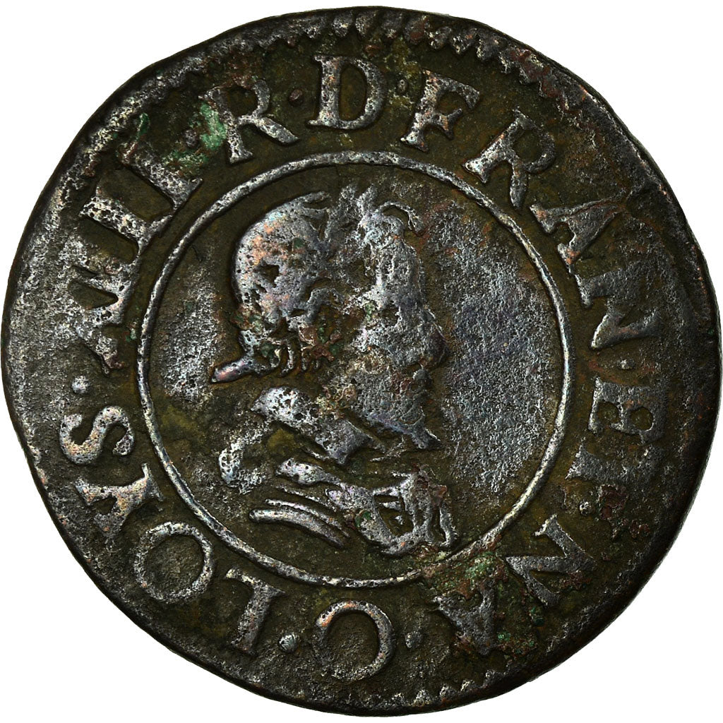 Münze, Frankreich, Louis XIII, Double tournois, buste juvénile, 1624 Riom