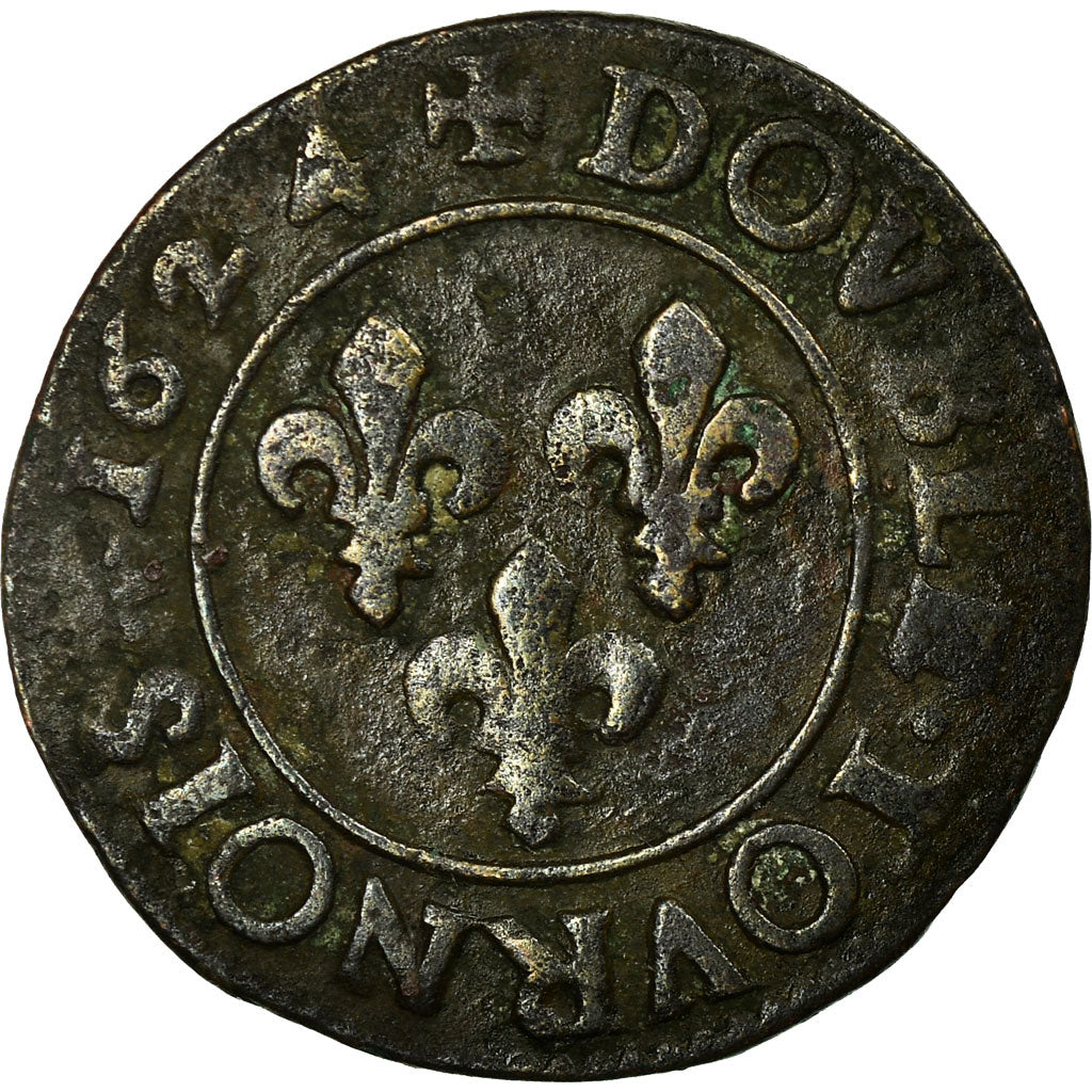 Münze, Frankreich, Louis XIII, Double tournois, buste juvénile, 1624 Riom