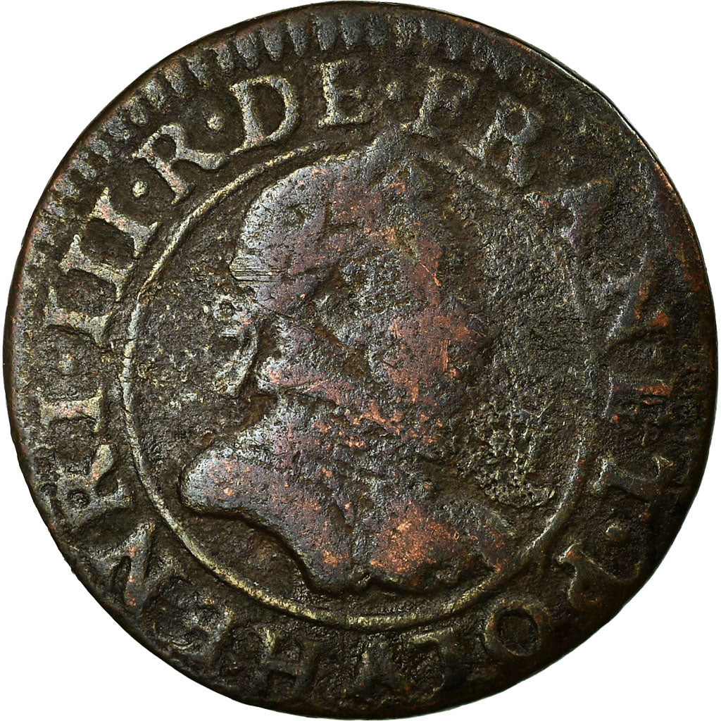 Moeda, França, Double Tournois, 1585, Paris, F(12-15), Cobre, Sombart:4068