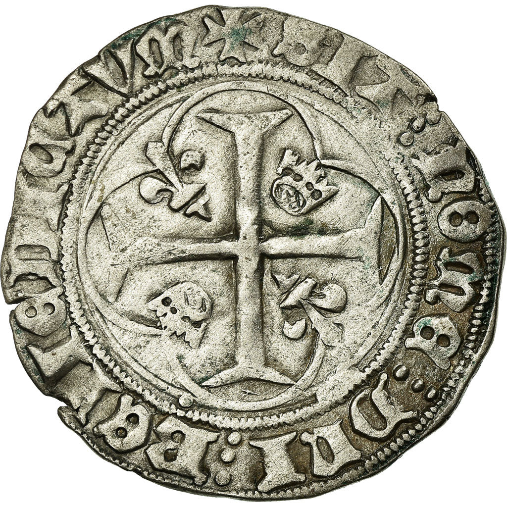 Coin, France, Charles VIII, Blanc à la couronne, Saint-Pourçain, EF(40-45)