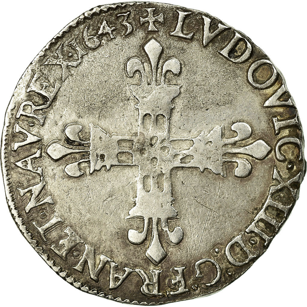 Moneta, Francja, Louis XIII, 1/4 Écu à la croix, 1/4 Ecu, 1643, Angers