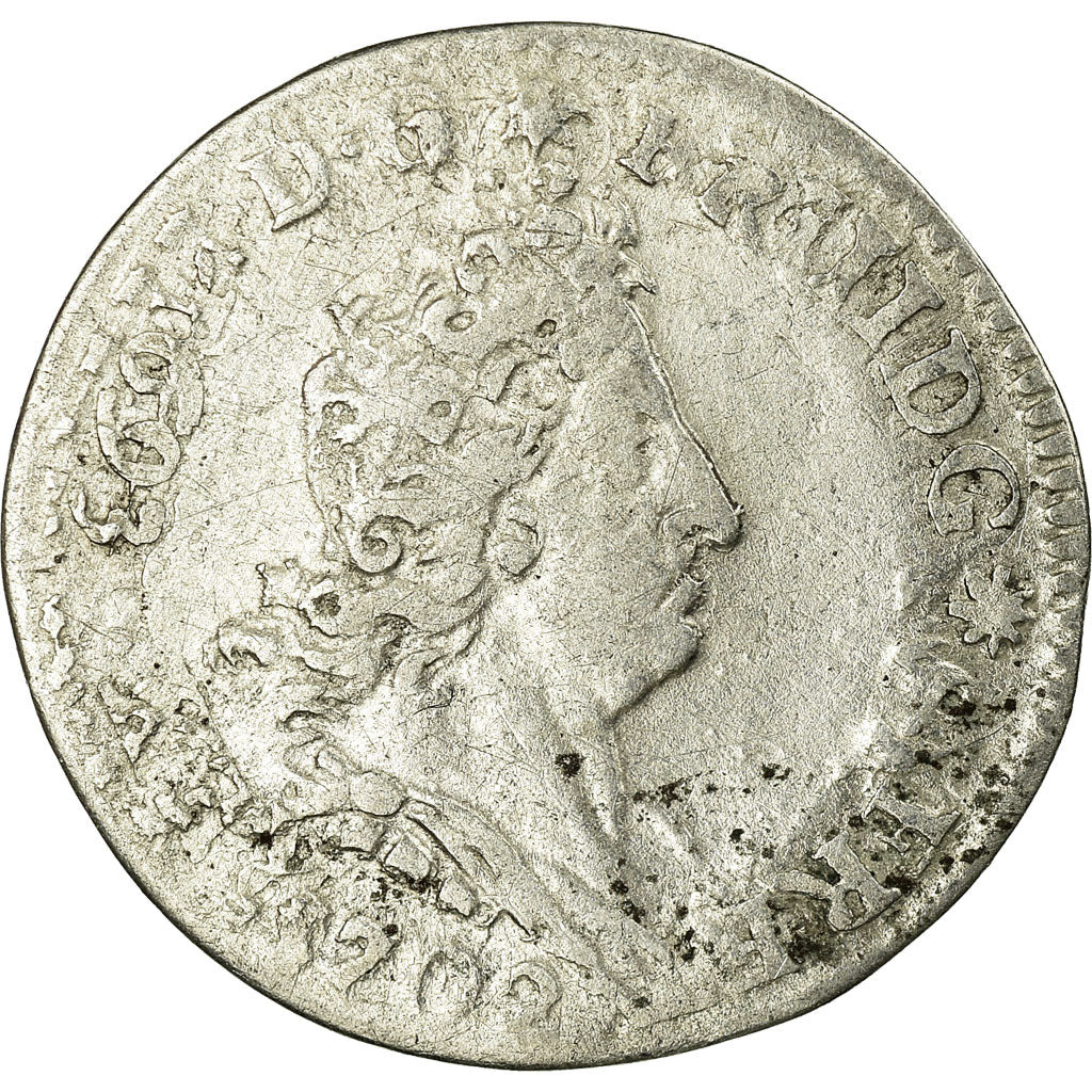 Moeda, França, Louis XIV, 5 Sols aux insignes, 5 Sols, 1/16 ECU, 1702, Rouen