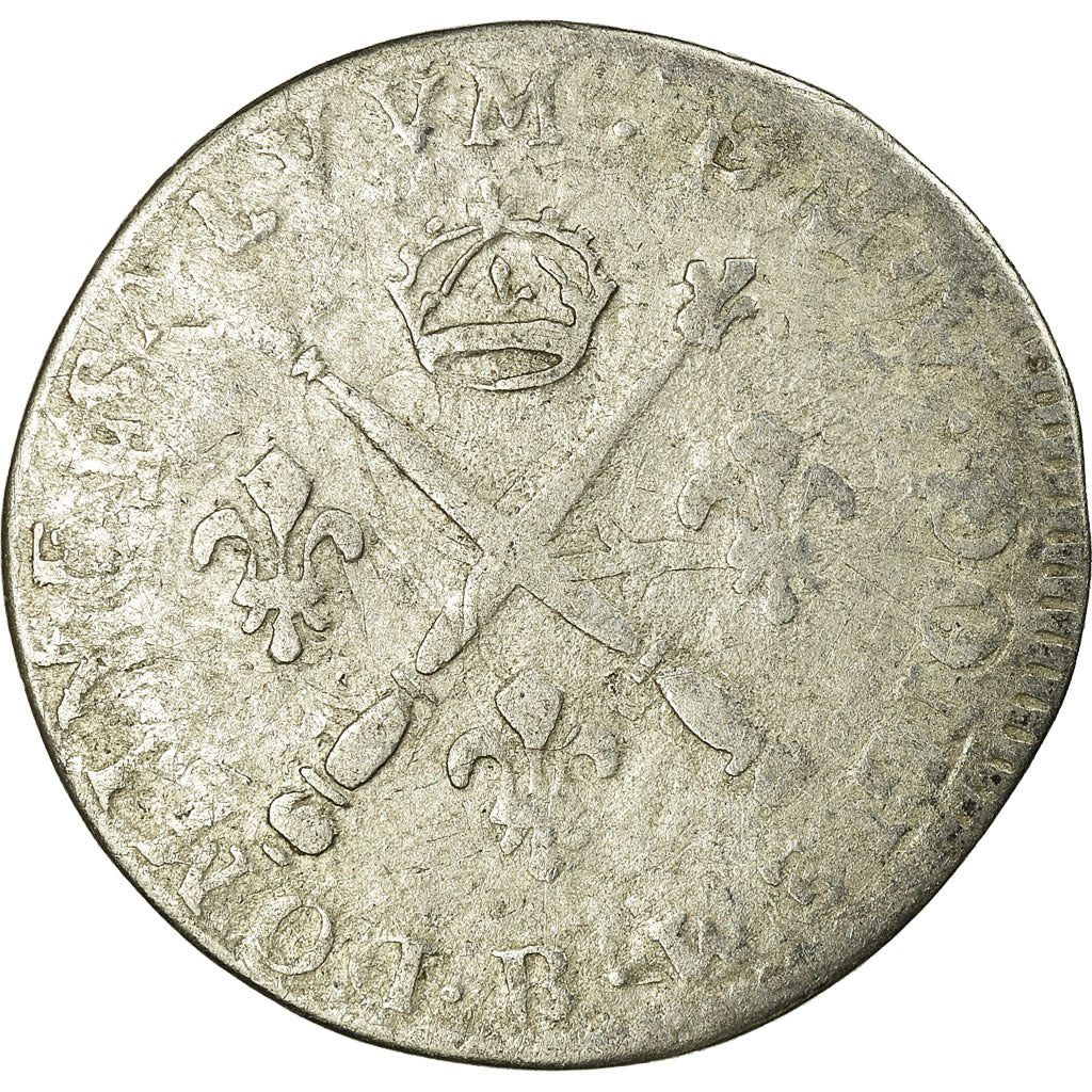 Moeda, França, Louis XIV, 5 Sols aux insignes, 5 Sols, 1/16 ECU, 1702, Rouen
