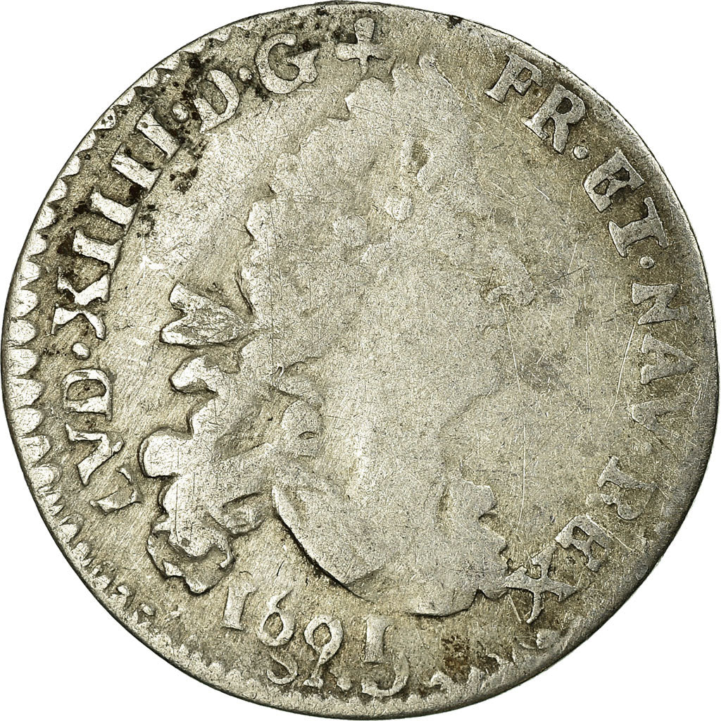 Moeda, França, Louis XIV, 4 Sols aux 2 L, 4 Sols 2 Deniers, 1691, Reims