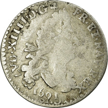 Moeda, França, Louis XIV, 4 Sols aux 2 L, 4 Sols 2 Deniers, 1691, Reims