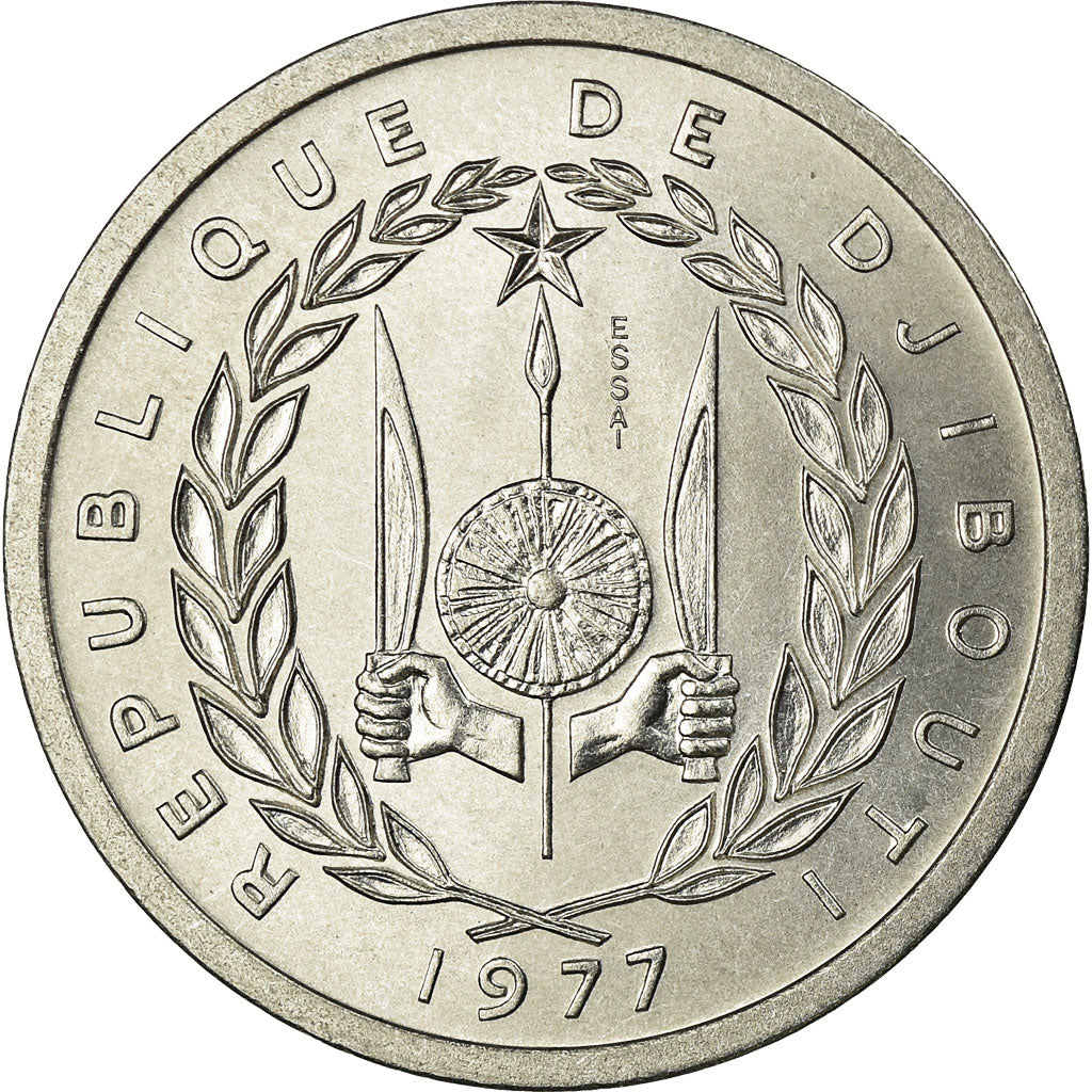 Coin, Djibouti, 2 Francs, 1977, ESSAI, MS(63), Aluminium, KM:E2