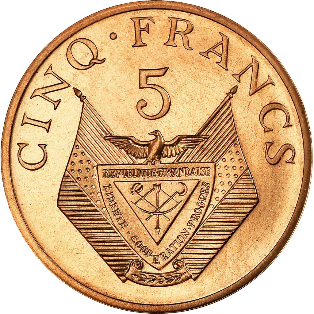 Moneda, Ruanda, 5 Francs, 1977, Paris, ESSAI, SC, Bronce, KM:E5
