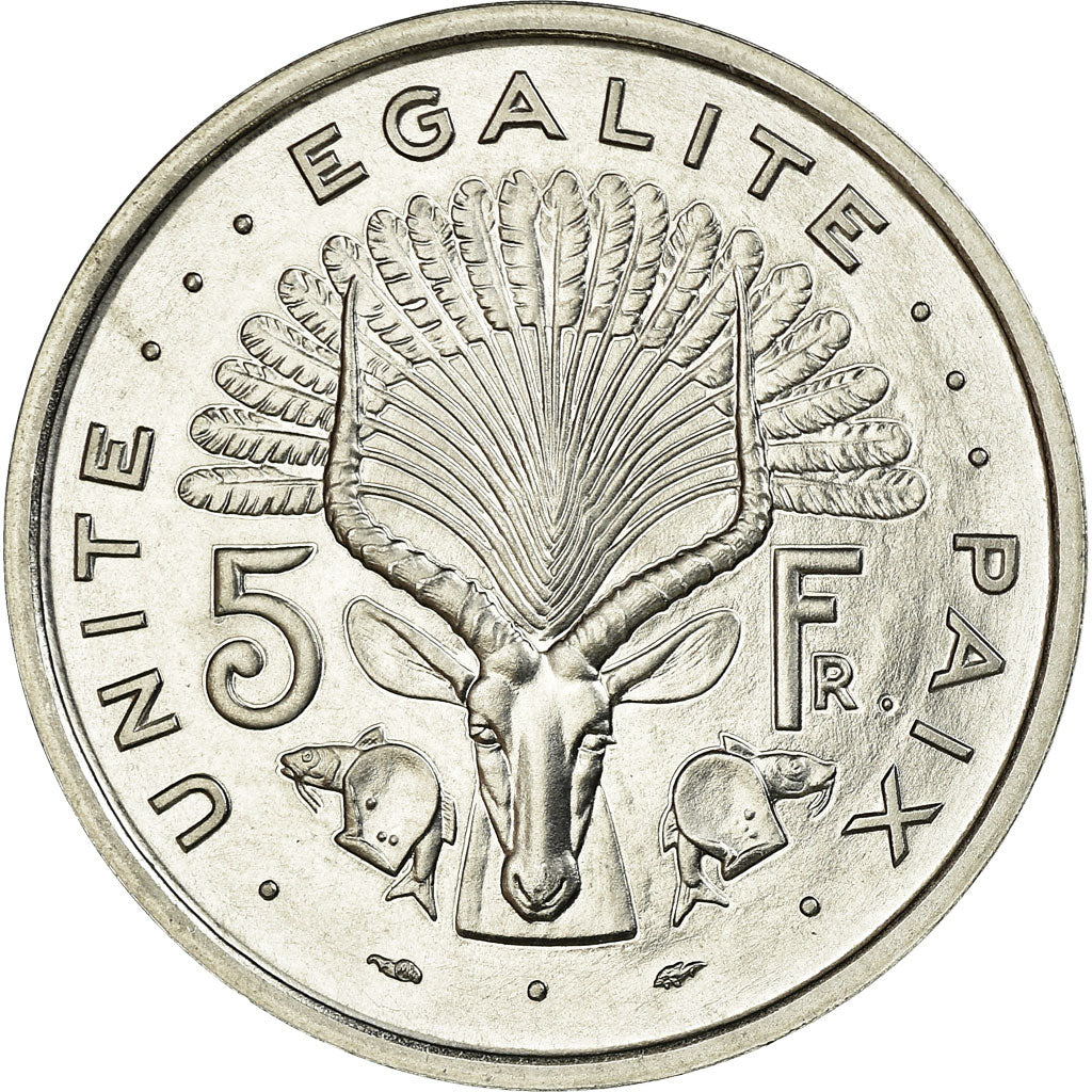 Coin, Djibouti, 5 Francs, 1977, ESSAI, MS(63), Aluminium, KM:E3