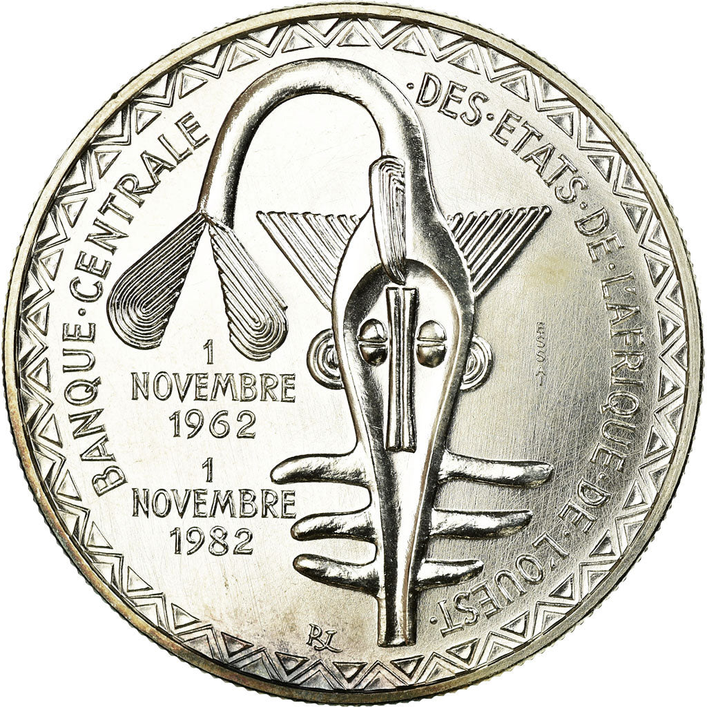 Coin, West African States, 5000 Francs, 1982, ESSAI, MS(60-62), Silver, KM:E13
