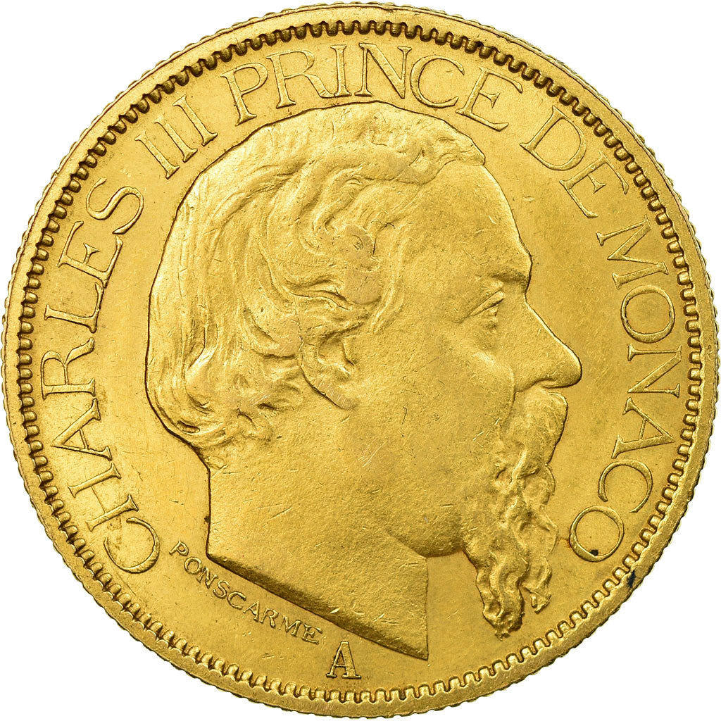 Coin, Monaco, Charles III, 100 Francs, Cent, 1882, Paris, EF(40-45), Gold