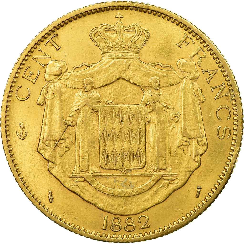 Coin, Monaco, Charles III, 100 Francs, Cent, 1882, Paris, EF(40-45), Gold