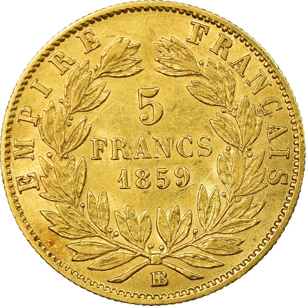 Coin, France, Napoleon III, 5 Francs, 1859, Strasbourg, KM 787.2