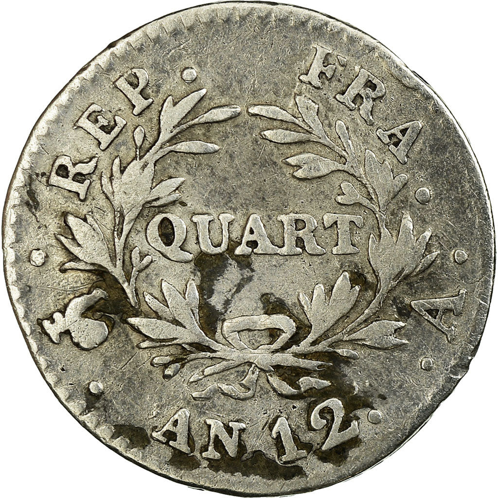 Münze, Frankreich, Napoléon I, 1/4 Franc, An 12, Paris, S, Silber, KM:653.1