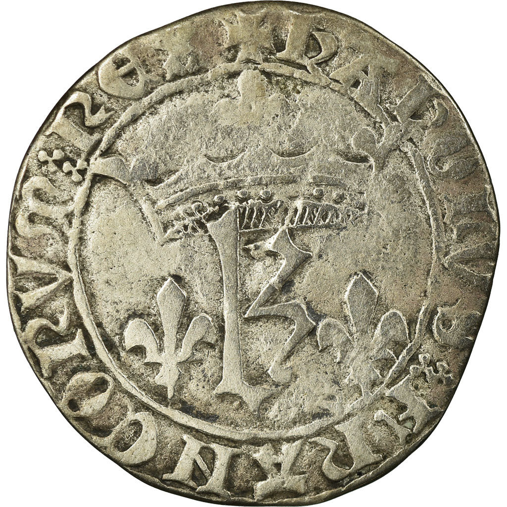 Coin, France, Charles VII, Blanc au K, La Rochelle, VF(30-35), Billon