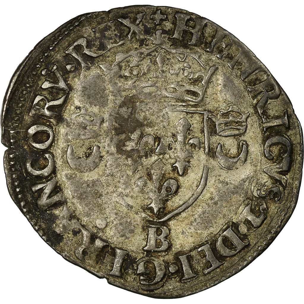 Moeda, França, Henri II, Douzain aux croissants, 1552, Rouen, VF(30-35)
