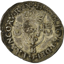 Moeda, França, Henri II, Douzain aux croissants, 1552, Rouen, VF(30-35)