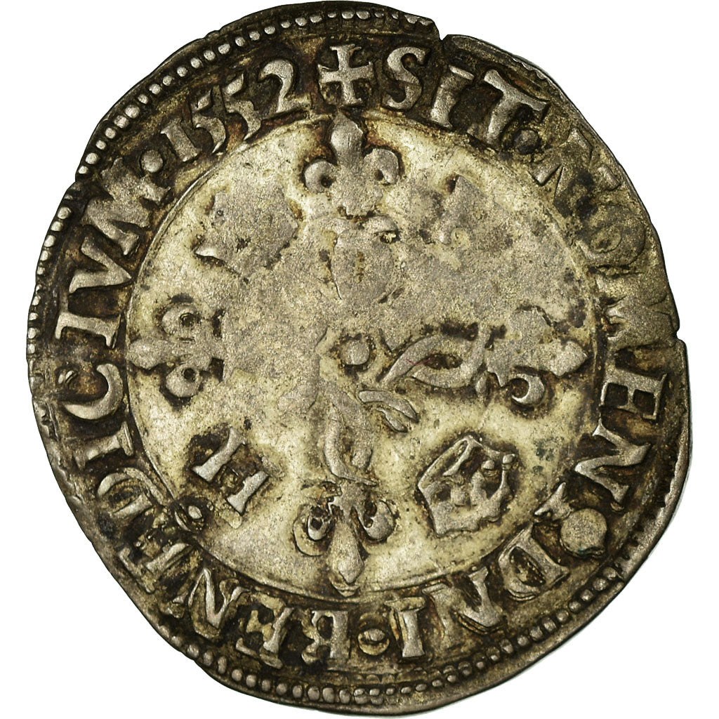 Moeda, França, Henri II, Douzain aux croissants, 1552, Rouen, VF(30-35)