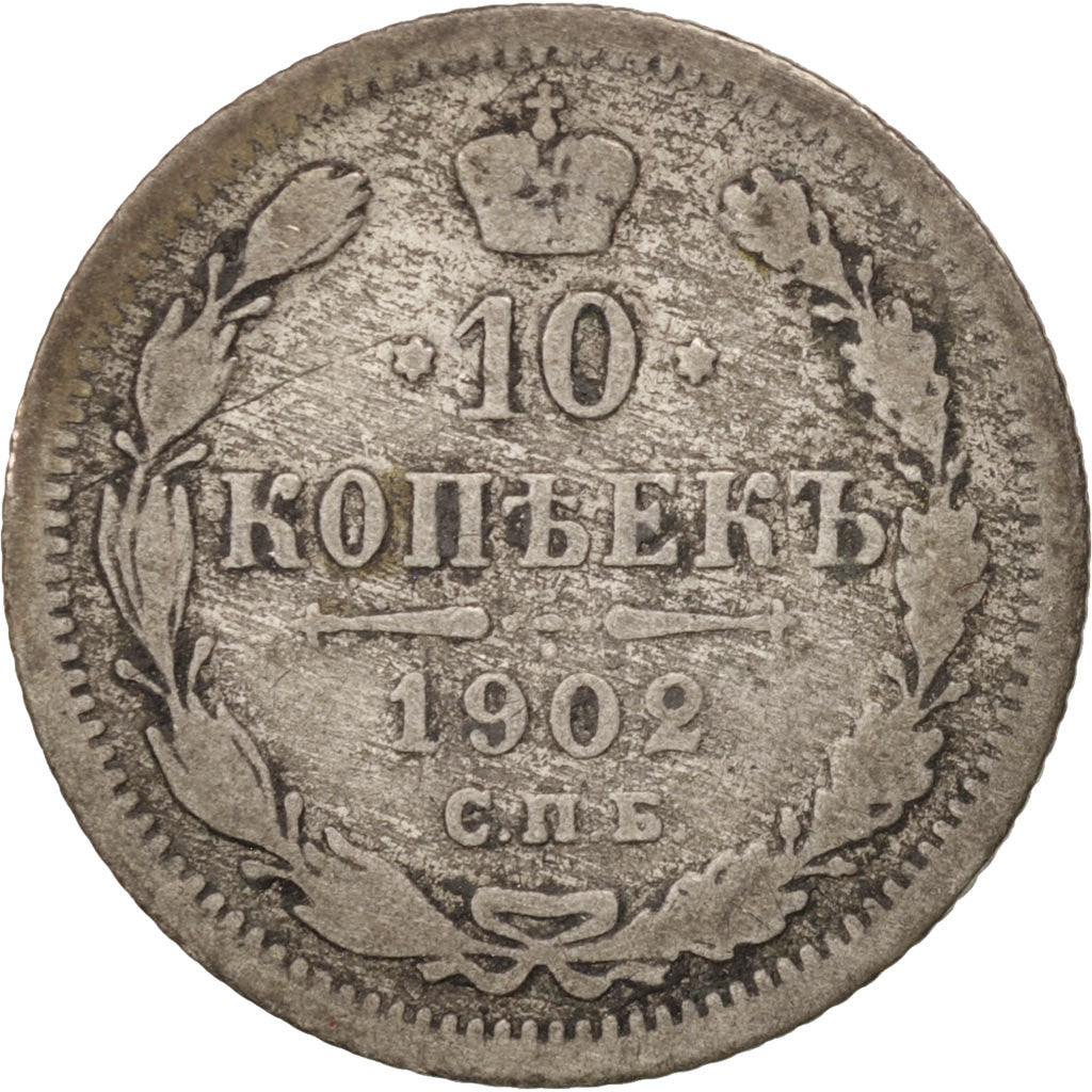 Russia, Nicholas II, 10 Kopeks, 1902, St. Petersburg, Silver, KM:20a.2